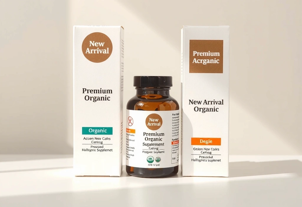 New arrival of a premium organic supplement bottle